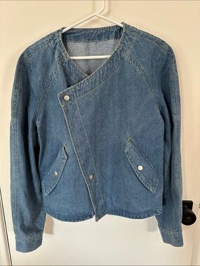 Denim Asymmetric Snap-Front Jacket - Blue